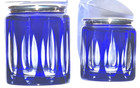 Pair Art Deco Glass Vanity Jars W/Lids-Antique Cut Crystal Cobalt Powder Jars — photo 2