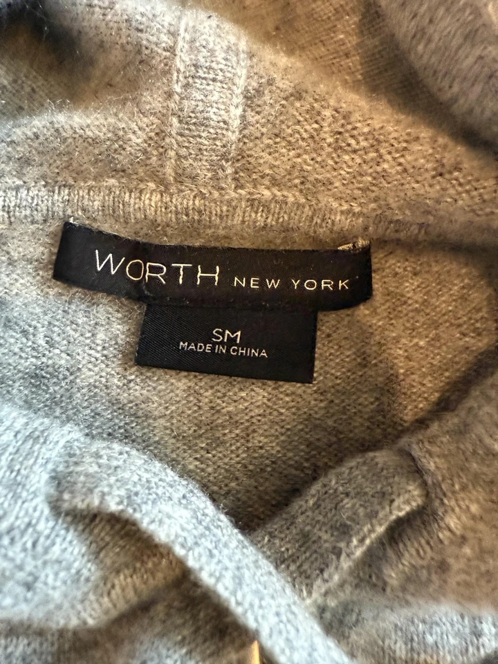 Worth New York 100 % cachemir sudadera con capucha para mujer pequeña gris cremallera completa suéter a rayas Foto 2 de 4