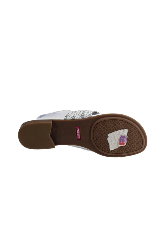 Sandalias Isaac Mizrahi para mujer de cuero con punta de corteza deslizables blancas plateadas talla 9,5 Foto 4 de 4