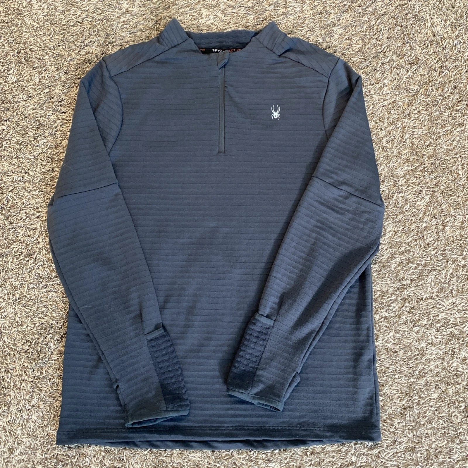 Spyder Pullover Men Large Charcoal Grey Quarter Zip Grid Fleece Thumbhole Active