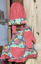 Handmade Childs Full Apron  Chef Hat  Mitt Set - Cute Approx 2 To 4 Size