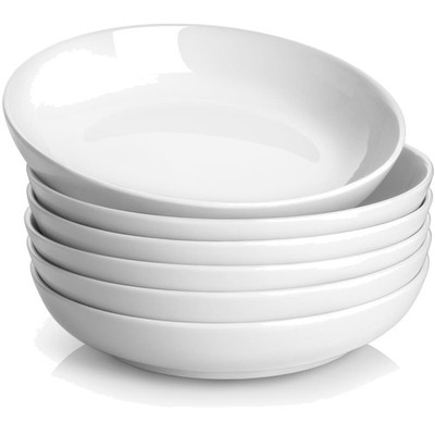 Porcelain Pasta Bowls Set of 6, 30oz White Soup Salad Plates