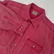 L.L. Bean Shirt Mens Pink Detailed Pockets Long Sleeve Collared Button Down