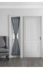 Colette Faux Silk French Door Window Panel 54"x72" in Mineral Aqua Blue Green