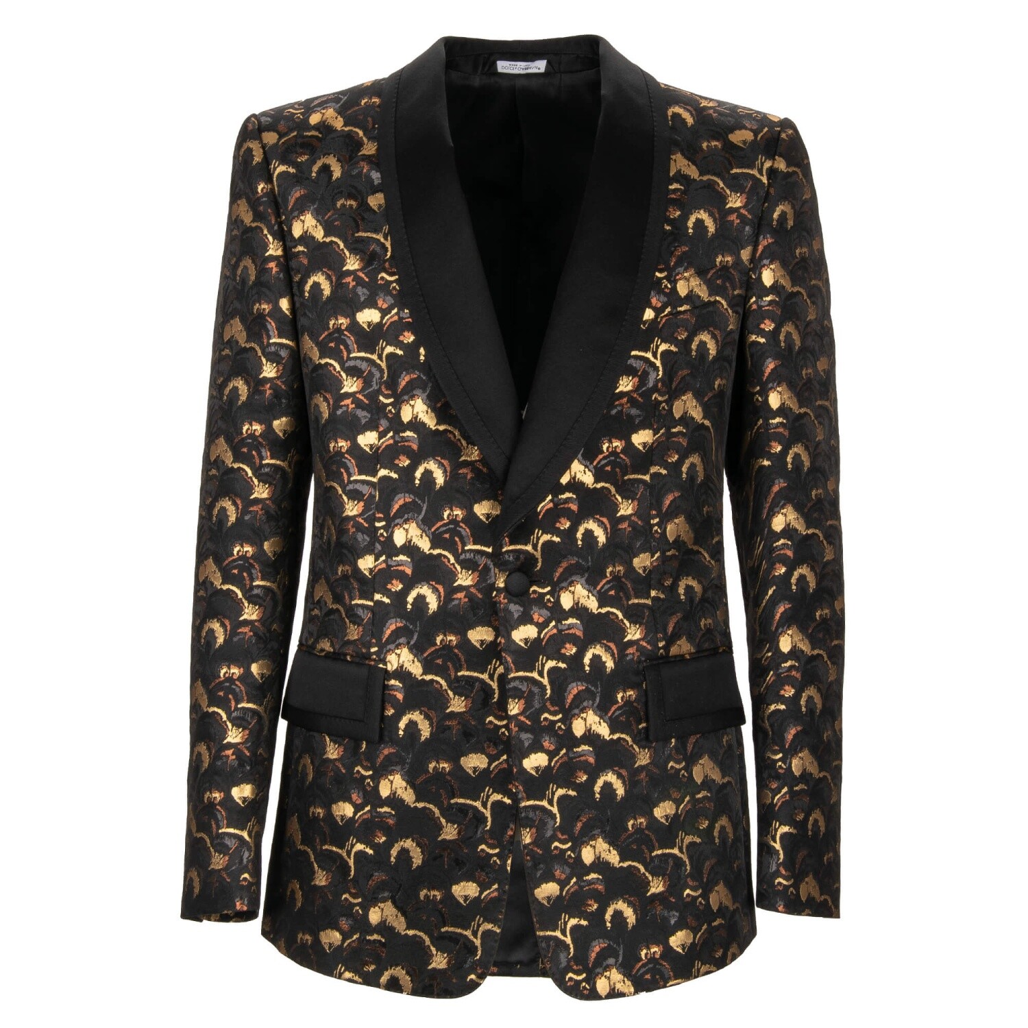 DOLCE & GABBANA Feather Jacquard Blazer Tuxedo Jacket Gold Black