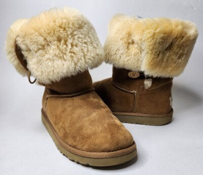 UGG Boots Bailey Button Triplet Shearling 1962 Brown Sheepskin Womens Size 6