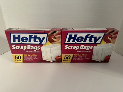 2 Brand New Hefty Scrap Bags w/ Tear Off Ties -50 Count Boxes