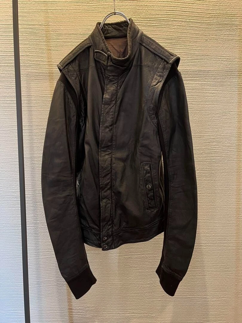 Giacca di pelle a strati Rick Owens RU3772 taglia XS pelle di agnello nera etichetta giapponese