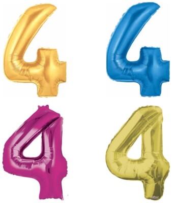 40'' or 34'' Number 4 Four Foil Mylar Happy 4th Birthday Party Balloon Decorations