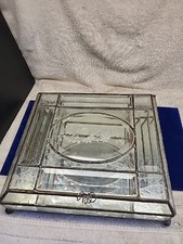 Vintage Etched Glass, Brass, Mirror Trinket Jewelry Box Footed w/Flowers 10x10