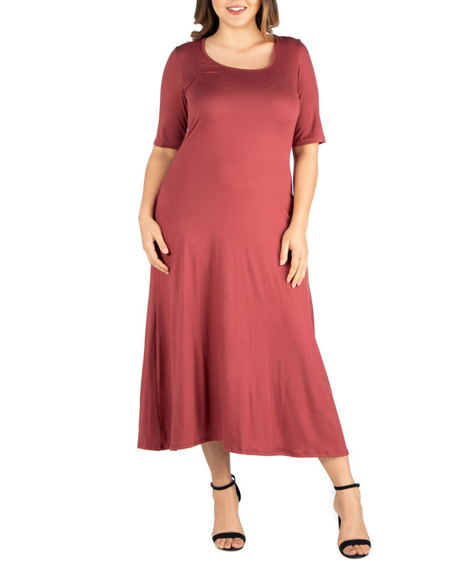 24seven Comfort Apparel Женское макси-платье с рукавом до локтя (Brick, 1X)