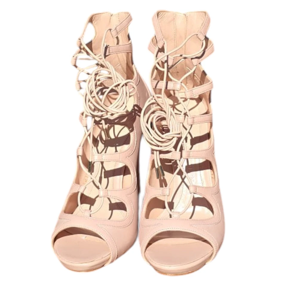 NEW ALEXANDER McQUEEN Cuba Blush Calf Leather Lace Up Cage Sandals, Size 40 - Image 4 of 4