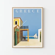 Greece Island of Hydra Vintage Travel Poster Fine Art Print | Home Decor