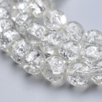50 Crackle Glass Beads 8mm Clear Veined Bulk Jewelry Supplies Set 