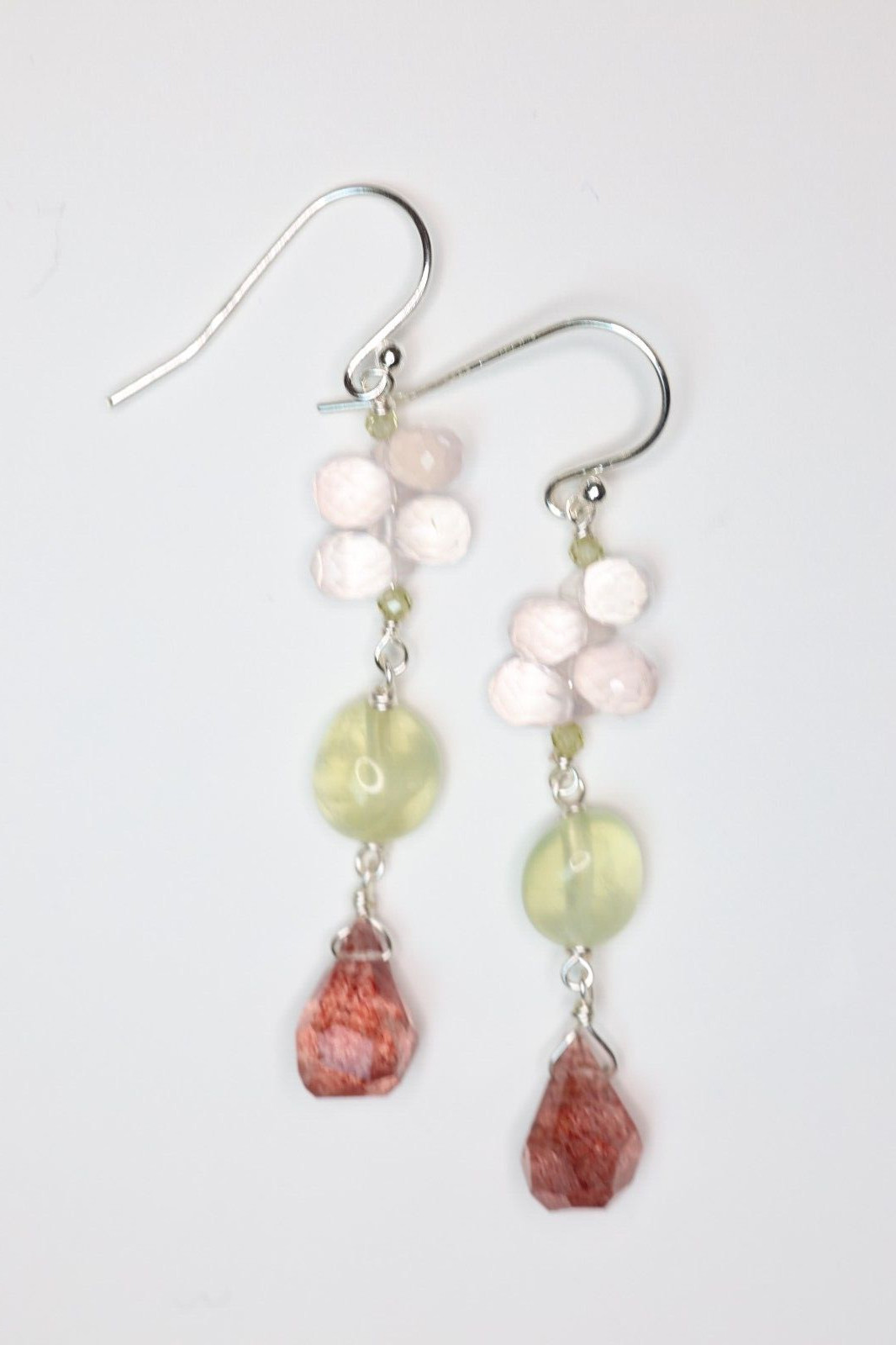 Boucles d'oreilles argent pierre precieuse fine quartz rose de haute joaillerie