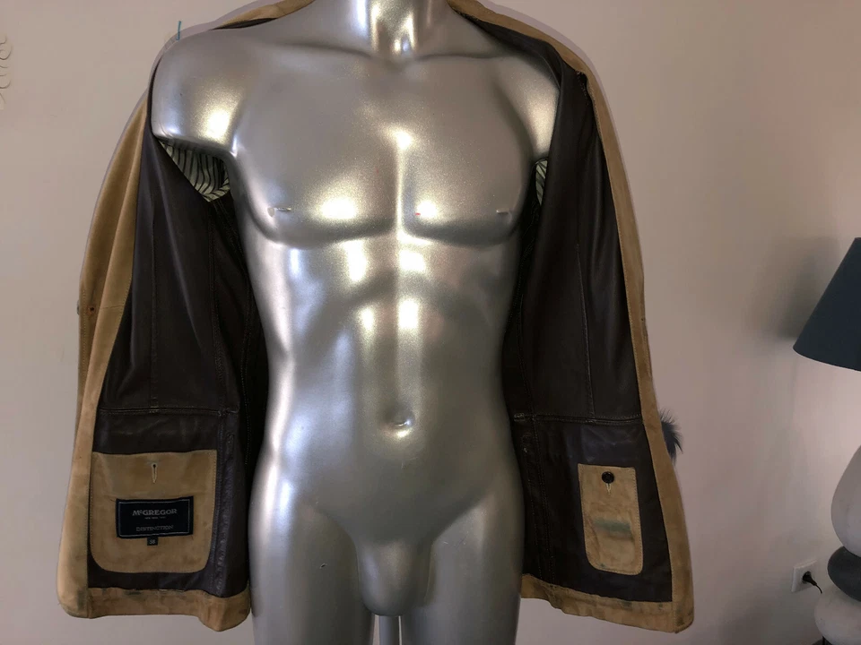 veste en cuir agneau suède camel MC GREGOR taille S homme L femme modèle mixte - Photo 4/4