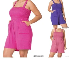 Women's Plus Size Smocked Top Striped Romper 1X 2X 3X