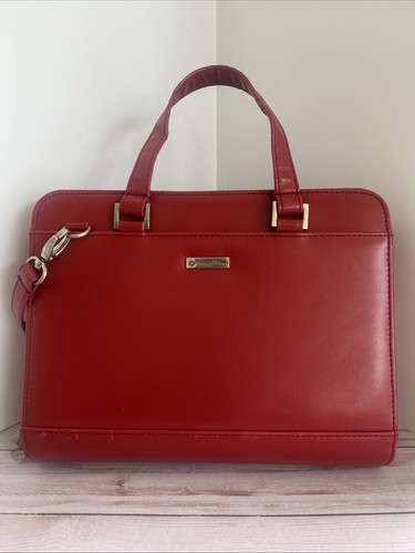 Franklin Covey Red Planner Organizer Zip Tote Shoulder Bag 7-ring Binder Leather