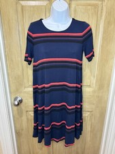 Ann Taylor Loft Womens Shift T-Shirt Casual Dress XS Striped Blue Black Red