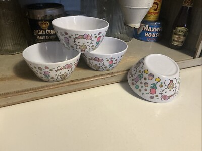 Hello Kitty Melamine Bowls Set of 4 Easter Spring Cereal Bowls 6  X 3 