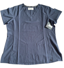 Tasha  Me Scrub Top Womens XL Gray 2 Pocket Uniform Shirt Workwear New