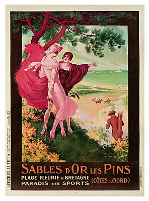 Decor Travel Poster. Graphic Design. Sables d'orles les pins. Home Wall Art.1954
