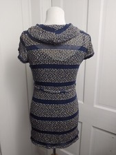 Motherhood Maternity Dress Woman’s Size Small Gray Navy Stripes Cowl Neck