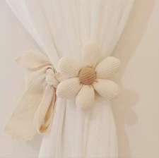 Ivory Cloth Flower Curtain Tie Backs 3D Petal Strap Back Curtain Holder