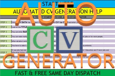   Int'l Auto CV Generator Template Resume Curriculum vitae Excel Spreadsheet