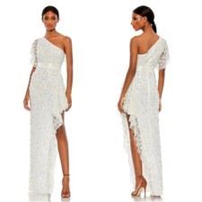 Mac Duggal 93687 One Shoulder Embellished Gown Size 10 NWT White