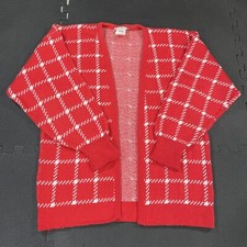 Vintage 90s Long Cardigan Sweater Medium Womens Red Open Front Made in USA
