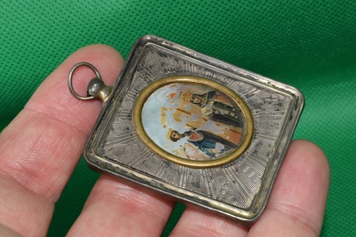 Ciondolo Icona Antica RRR Argento 84 Ortodossi Vintage SANTI COSTANTINO ED ELELENO arte - Foto 3 di 12