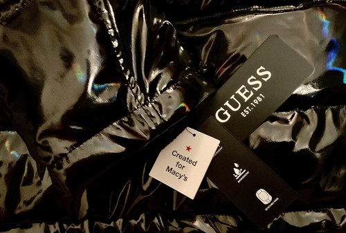 GUESS Men's Holographic Hooded Puffer Jacket Black Large - Picture 7 of 7