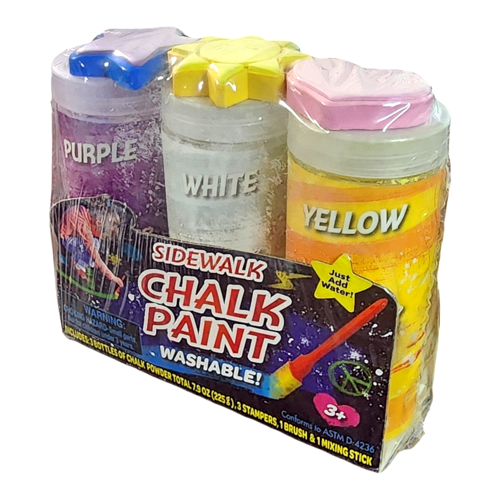 What Kids Want Sidewalk Chalk Paint Powder 3 Packs Purple, White & Yellow New