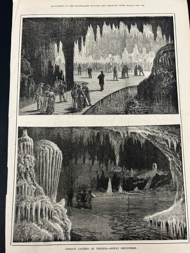 Antiker Kupferstich von 1879 neu entdeckten kuriosen Höhlen Virginia illustriert