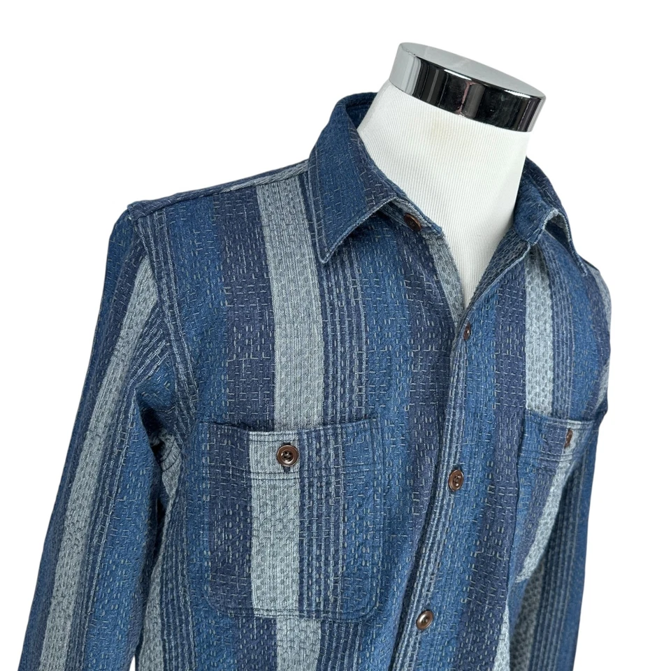 Camisa de Trabajo Studio D’artisan Noragi Kasuri Sashiko Para Hombre 42 Azul Jacquard Botón Foto 2 de 4