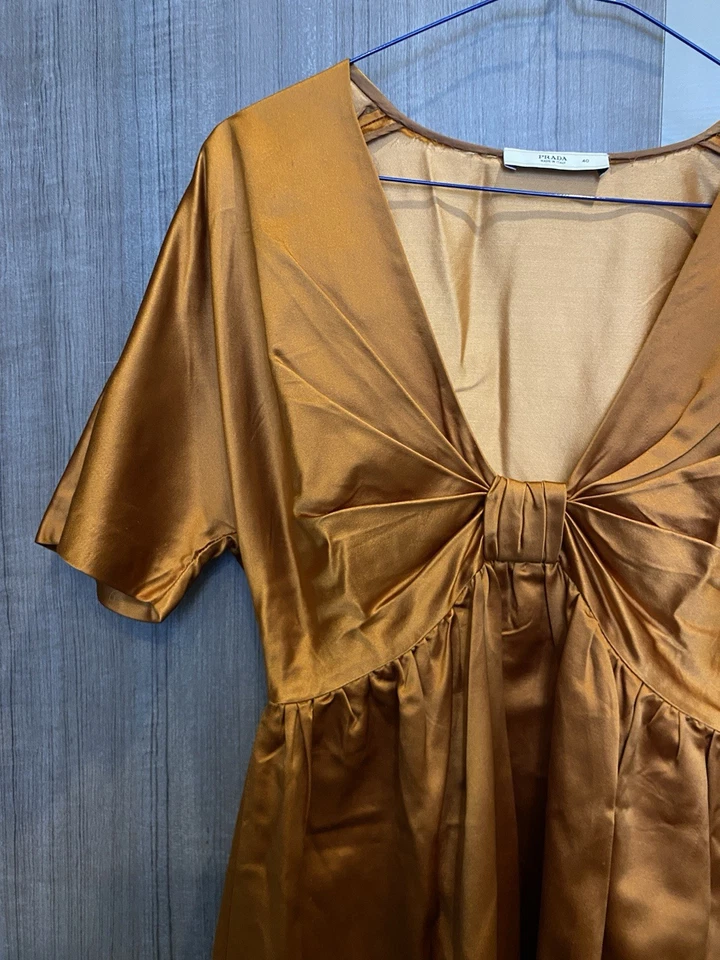 PRADA весна 2007 шелк атласный сожжен оранжевый мини-платье бант это 40 / AU 8 / США 4 - Изображение 4 из 4