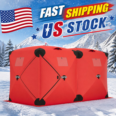 Insulated Pop Up Ice Fishing Tent for 4-6 People, 210D Quilted Oxford Fabric Ice