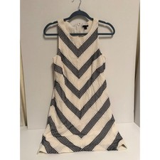 Ann Taylor Navy White Chevron Polka Dot Textured Shift Dress Sleeveless Size 4