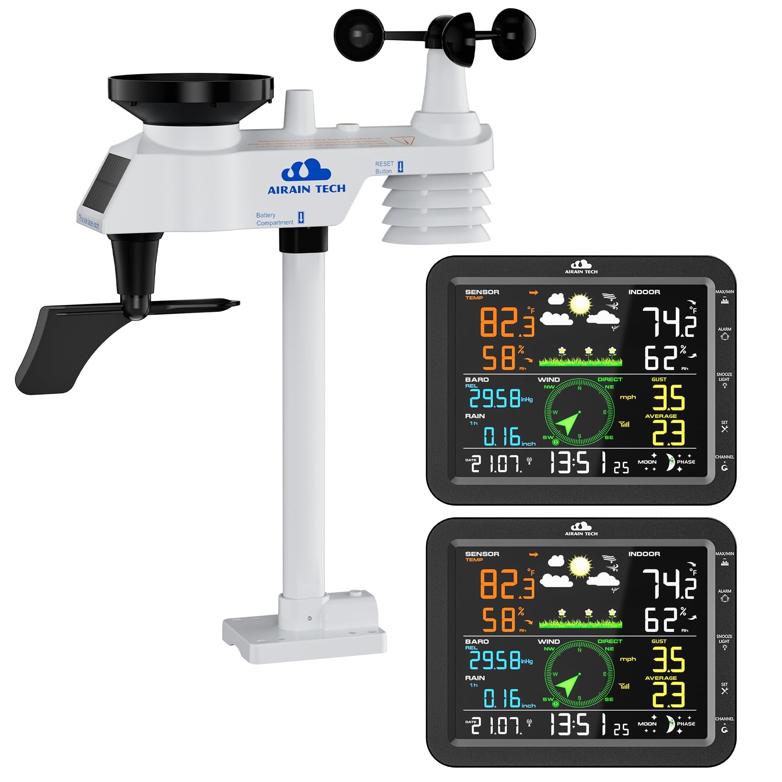 With Dual Display, Outdoor Sensor, Rain Gaug...