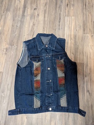 Retro Denim Weste Damen - Geometrisches Muster, Farbblock, Locker & Lässig -...