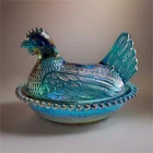 Vintage Blue Iridescent Hen On Nest