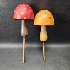 Mushrooms Hand-Made Hand Painted Folk Art Wood Plant Buddies