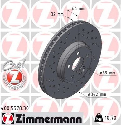 2x ZIMMERMANN Bremsscheibe FORMULA S 400.5578.30 für MERCEDES KLASSE W206 MODEL