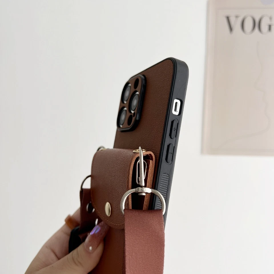 Crossbody shoulder belt back flip wallet leather case kickstand card holder - Image 4 of 4