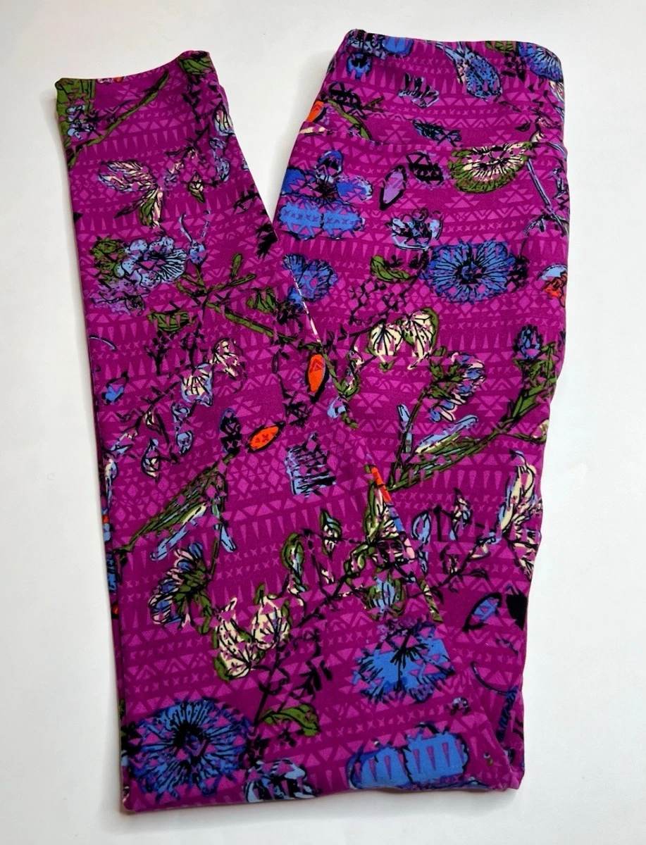 Legging Femme Lularoe Tall & Curvy (T&C) | Motif Aztec Rose/bleu Bébé Sur Fond Marine | Taille Plus | Neuf Sans étiquette