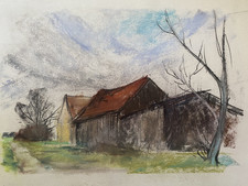 ::FRANZ EHMKE 1928 - 2018 BERLIN PASTELL STOLZENHAGEN BAUERNHAUS SCHEUNE WINTER