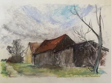 Franz Ehmke 1928 - 2018 Berlin Pastel Stolzenhagen Farmhouse Barn Winter