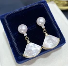 mother of pearl natural  6-7 mm white  pearl earrings