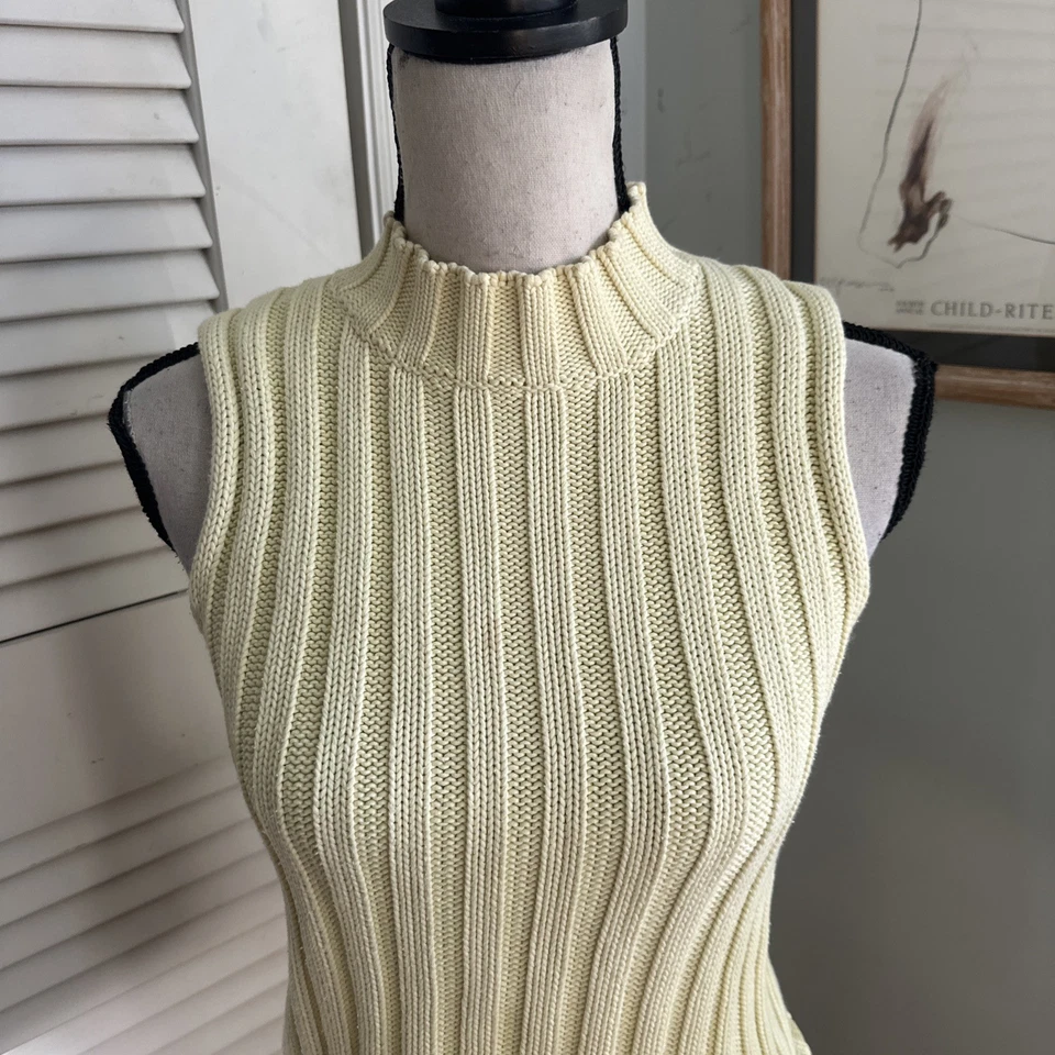 Chaleco Suéter Vintage Ann Taylor Mujer Pequeño Amarillo Pálido Cuello Simulado Preppy Años 90 Foto 2 de 4